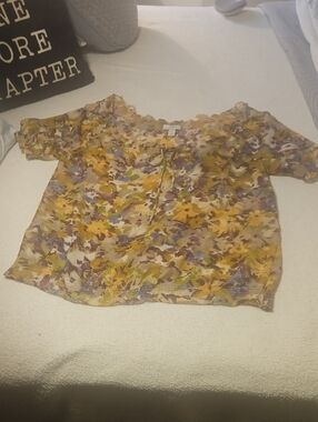 LOFT Yellow Multi Floral Short-Sleeve Blouse